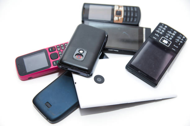 Used mobile phones collected for responsible disposal and recycling.