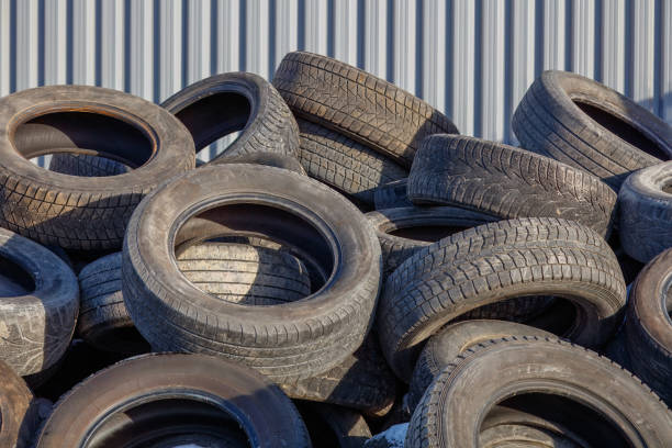 Large quantity of used tyres prepared for recycling at our UK facility