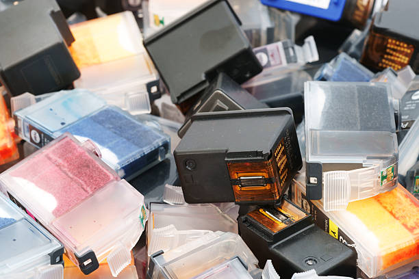Used ink cartridges ready for collection and recycling across the UK