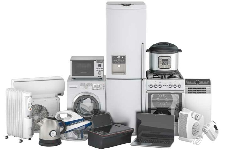 Mixed WEEE including electrical items, IT equipment and electronics ready for recycling in the UK.